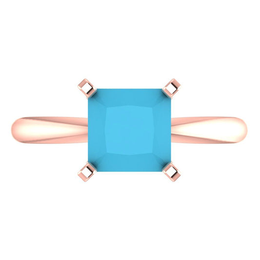 2 cttw Simulated Turquoise Solitaire  Engagement Ring - Solid  Rose Gold  (VVS1, Princess Cut,7.0mm)
