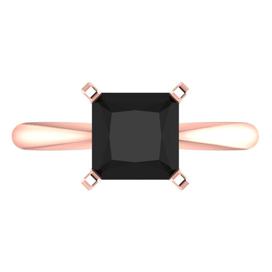 2 cttw Natural Onyx Solitaire  Engagement Ring - Solid  Rose Gold  (VVS1, Princess Cut,7.0mm)