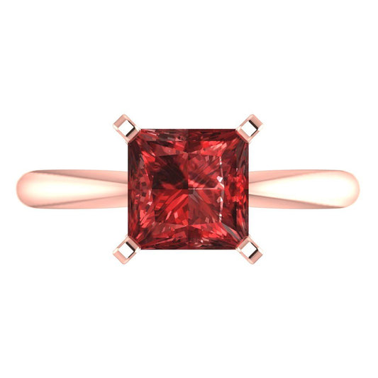 2 cttw Natural Garnet Solitaire  Engagement Ring - Solid  Rose Gold  (VVS1, Princess Cut,7.0mm)