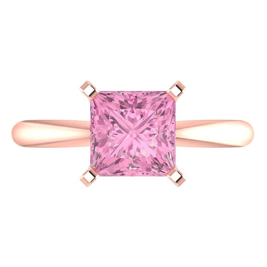 2 cttw Zirconia Simulated Pink Diamond Solitaire  Engagement Ring - Solid  Rose Gold  (VVS1, Princess Cut,7.0mm)