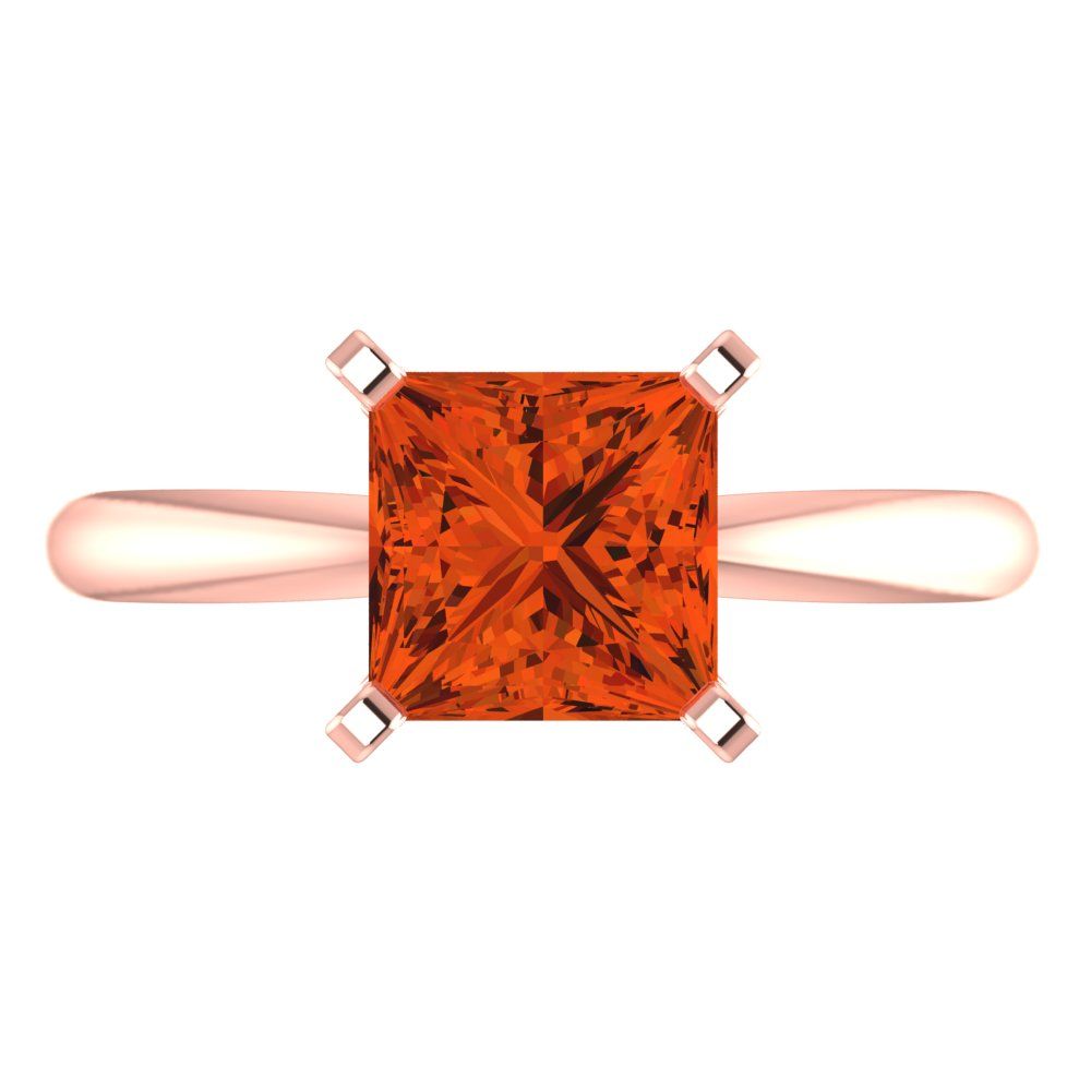 2 cttw Zirconia Simulated Red Diamond Solitaire  Engagement Ring - Solid  Rose Gold  (VVS1, Princess Cut,7.0mm)
