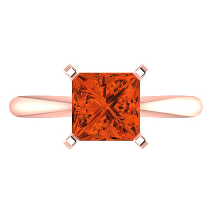 2 cttw Zirconia Simulated Red Diamond Solitaire  Engagement Ring - Solid  Rose Gold  (VVS1, Princess Cut,7.0mm)