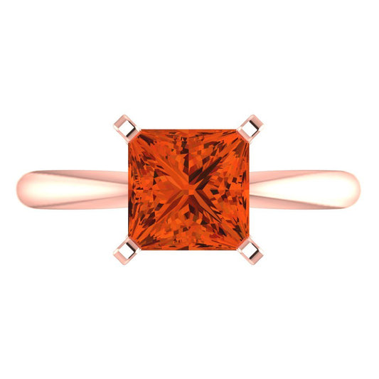 2 cttw Zirconia Simulated Red Diamond Solitaire  Engagement Ring - Solid  Rose Gold  (VVS1, Princess Cut,7.0mm)
