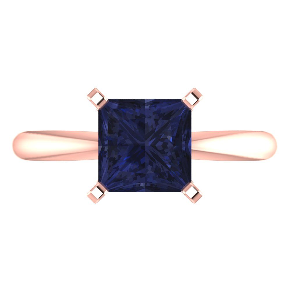 2 cttw Simulated Blue Sapphire Solitaire  Engagement Ring - Solid Gold (Princess Cut,7.0mm)