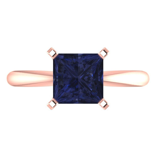 2 cttw Simulated Blue Sapphire Solitaire  Engagement Ring - Solid  Rose Gold  (VVS1, Princess Cut,7.0mm)