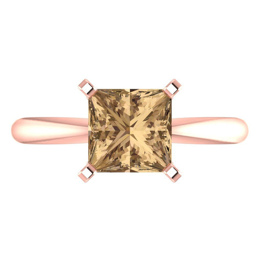 2 cttw Zirconia Simulated Champagne Diamond Solitaire  Engagement Ring - Solid  Rose Gold  (VVS1, Princess Cut,7.0mm)
