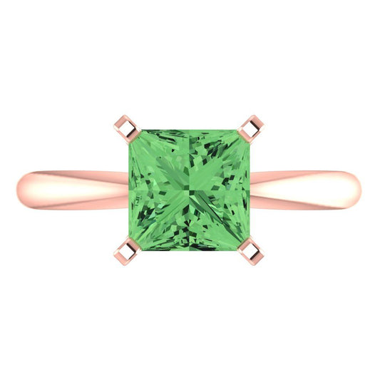 2 cttw Zirconia Simulated Green Diamond Solitaire  Engagement Ring - Solid  Rose Gold  (VVS1, Princess Cut,7.0mm)