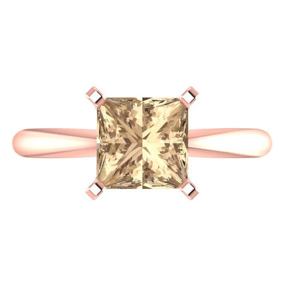 2 cttw Yellow Moissanite Solitaire  Engagement Ring - Solid  Rose Gold  (VVS1, Princess Cut,7.0mm)