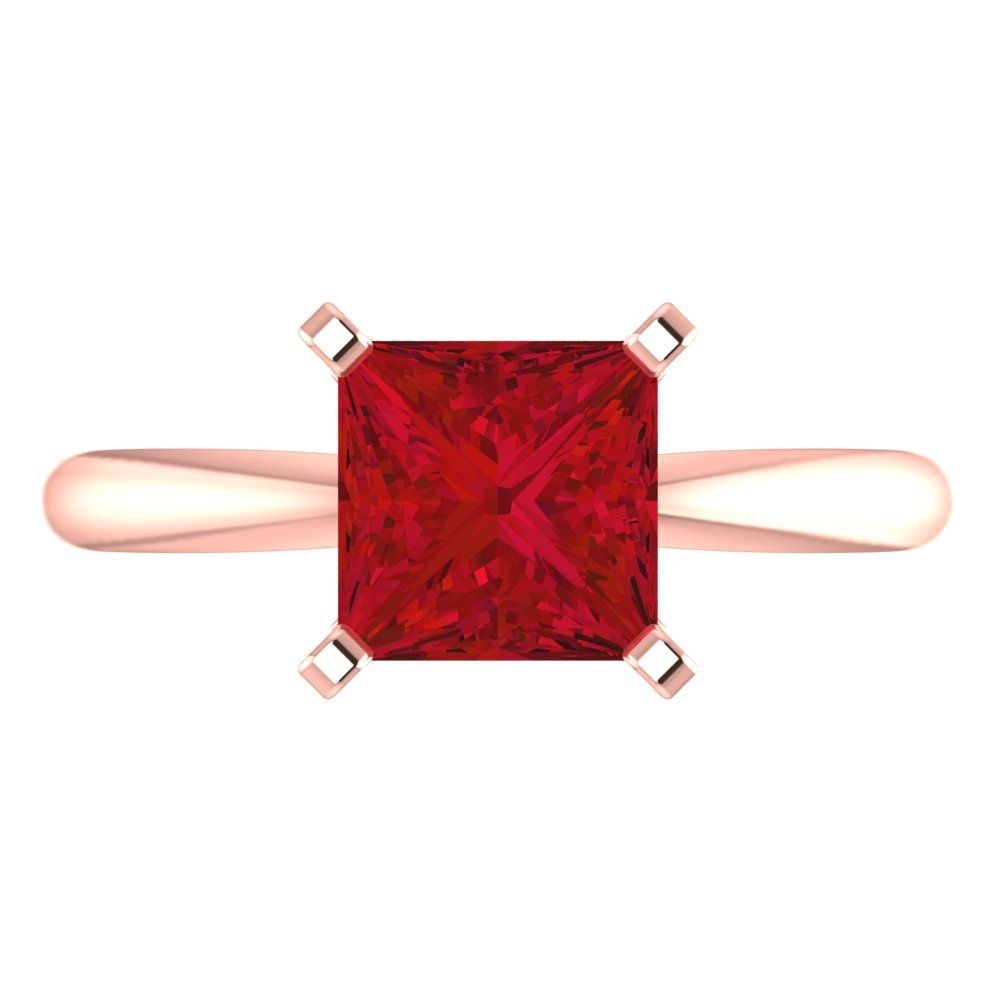 2 cttw Simulated Ruby Solitaire  Engagement Ring - Solid Gold (Princess Cut,7.0mm)