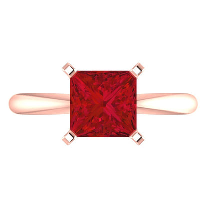 2 cttw Simulated Ruby Solitaire  Engagement Ring - Solid Gold (Princess Cut,7.0mm)
