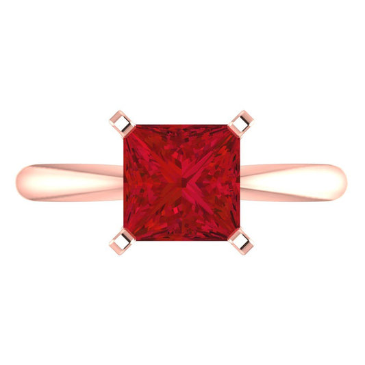 2 cttw Simulated Ruby Solitaire  Engagement Ring - Solid  Rose Gold  (VVS1, Princess Cut,7.0mm)