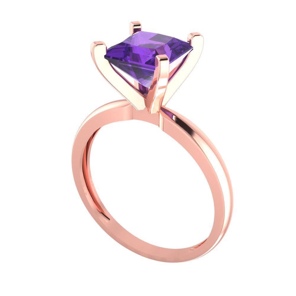 2 cttw Natural Amethyst Solitaire  Engagement Ring - Solid  Rose Gold  (VVS1, Princess Cut,7.0mm)