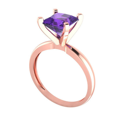 2 cttw Natural Amethyst Solitaire  Engagement Ring - Solid  Rose Gold  (VVS1, Princess Cut,7.0mm)