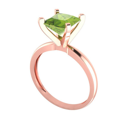 2 cttw Natural Peridot Solitaire  Engagement Ring - Solid  Rose Gold  (VVS1, Princess Cut,7.0mm)