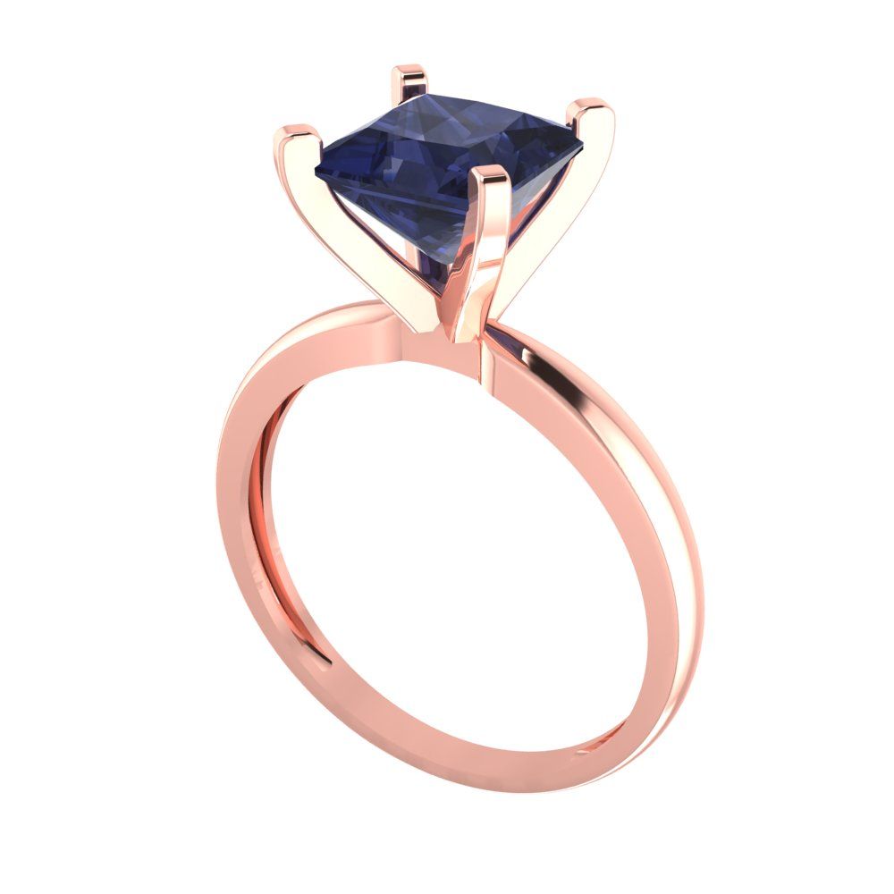 2 cttw Simulated Blue Sapphire Solitaire  Engagement Ring - Solid Gold (Princess Cut,7.0mm)