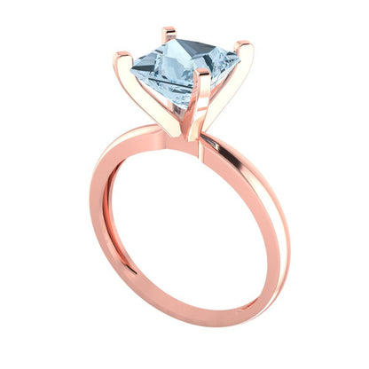 2 cttw Natural Sky Blue Topaz Solitaire  Engagement Ring - Solid  Rose Gold  (VVS1, Princess Cut,7.0mm)
