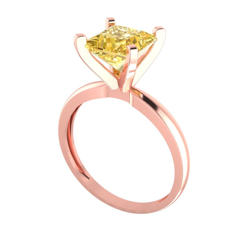 2 cttw Zirconia Simulated Yellow Diamond Solitaire  Engagement Ring - Solid  Rose Gold  (VVS1, Princess Cut,7.0mm)