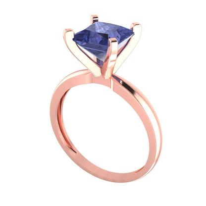 2 cttw Simulated Tanzanite Solitaire  Engagement Ring - Solid  Rose Gold  (VVS1, Princess Cut,7.0mm)