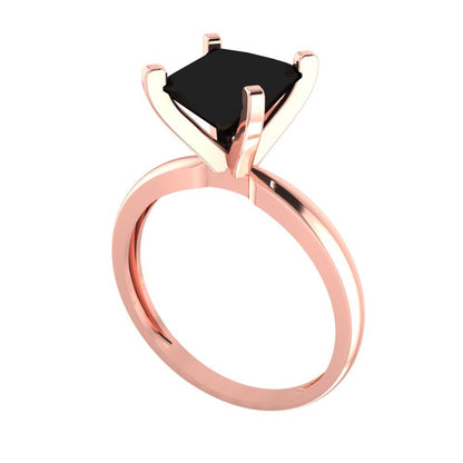 2 cttw Natural Onyx Solitaire  Engagement Ring - Solid  Rose Gold  (VVS1, Princess Cut,7.0mm)
