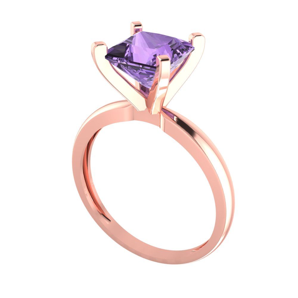 2 cttw Simulated Alexandrite Solitaire  Engagement Ring - Solid  Rose Gold  (VVS1, Princess Cut,7.0mm)