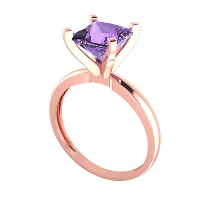 2 cttw Simulated Alexandrite Solitaire  Engagement Ring - Solid  Rose Gold  (VVS1, Princess Cut,7.0mm)