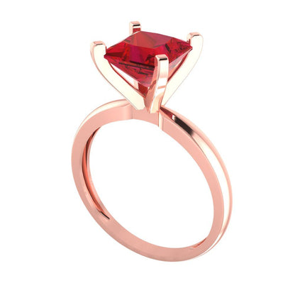 2 cttw Simulated Ruby Solitaire  Engagement Ring - Solid Gold (Princess Cut,7.0mm)