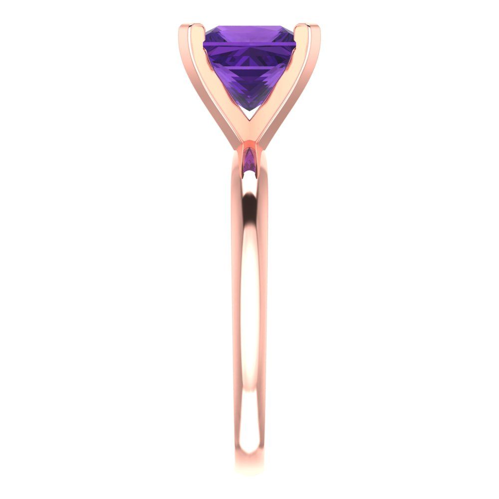 2 cttw Natural Amethyst Solitaire  Engagement Ring - Solid  Rose Gold  (VVS1, Princess Cut,7.0mm)