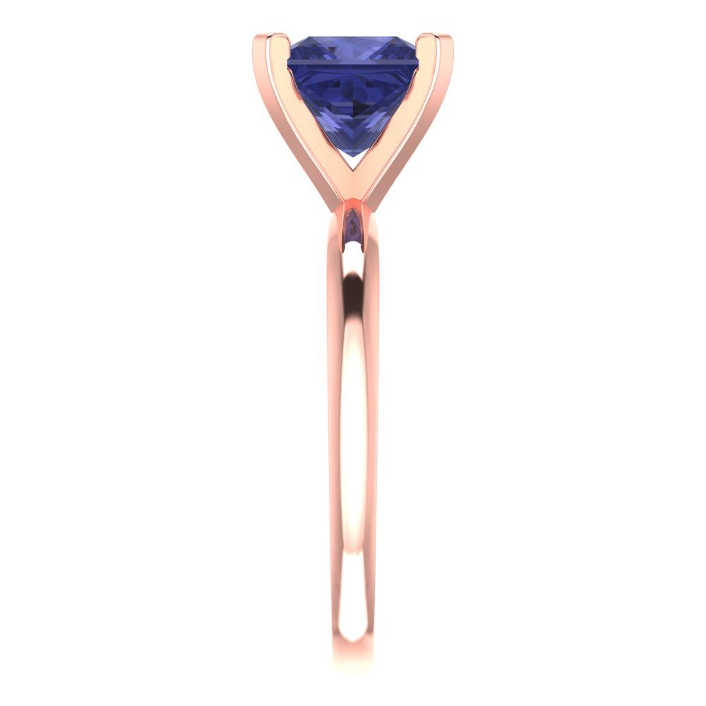 2 cttw Simulated Tanzanite Solitaire  Engagement Ring - Solid  Rose Gold  (VVS1, Princess Cut,7.0mm)