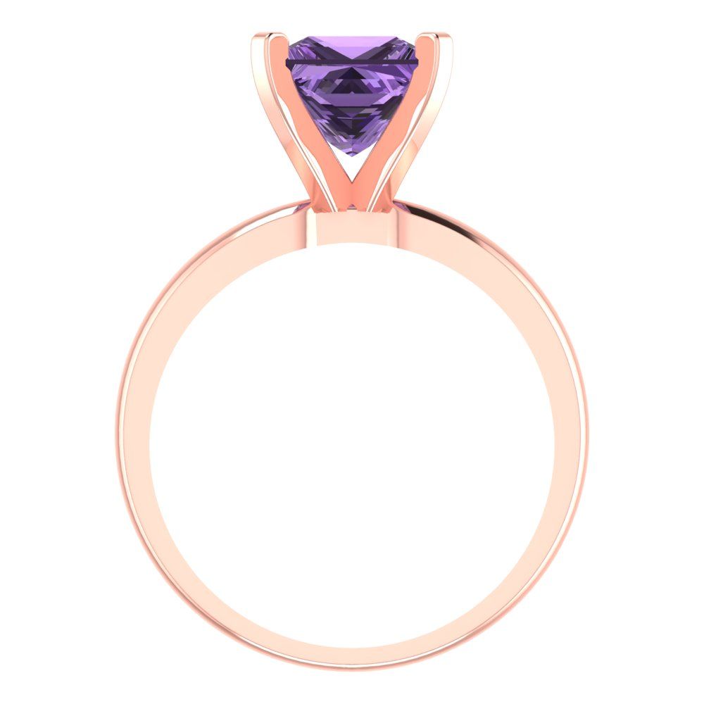 2 cttw Simulated Alexandrite Solitaire  Engagement Ring - Solid  Rose Gold  (VVS1, Princess Cut,7.0mm)