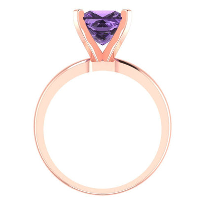 2 cttw Simulated Alexandrite Solitaire  Engagement Ring - Solid  Rose Gold  (VVS1, Princess Cut,7.0mm)