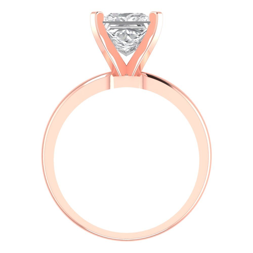 2 cttw White Sapphire Solitaire  Engagement Ring - Solid  Rose Gold  (VVS1, Princess Cut,7.0mm)