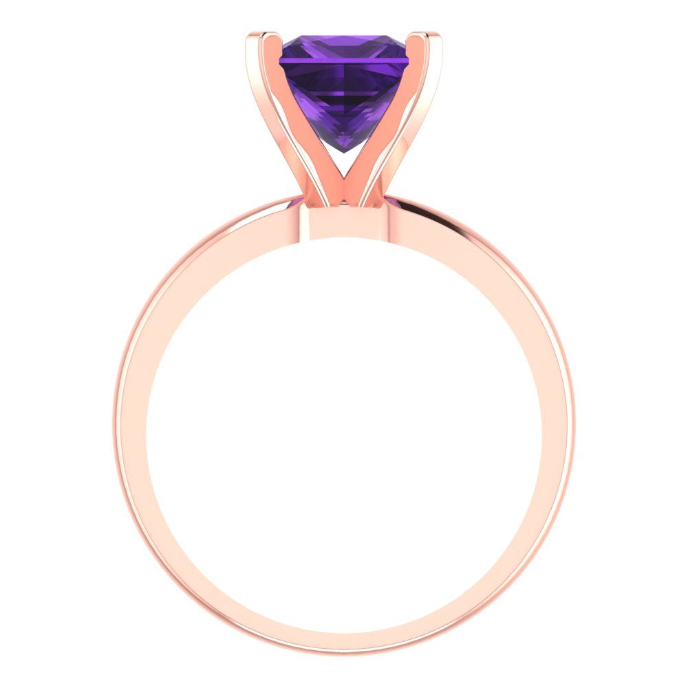 2 cttw Natural Amethyst Solitaire  Engagement Ring - Solid  Rose Gold  (VVS1, Princess Cut,7.0mm)