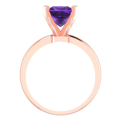 2 cttw Natural Amethyst Solitaire  Engagement Ring - Solid  Rose Gold  (VVS1, Princess Cut,7.0mm)