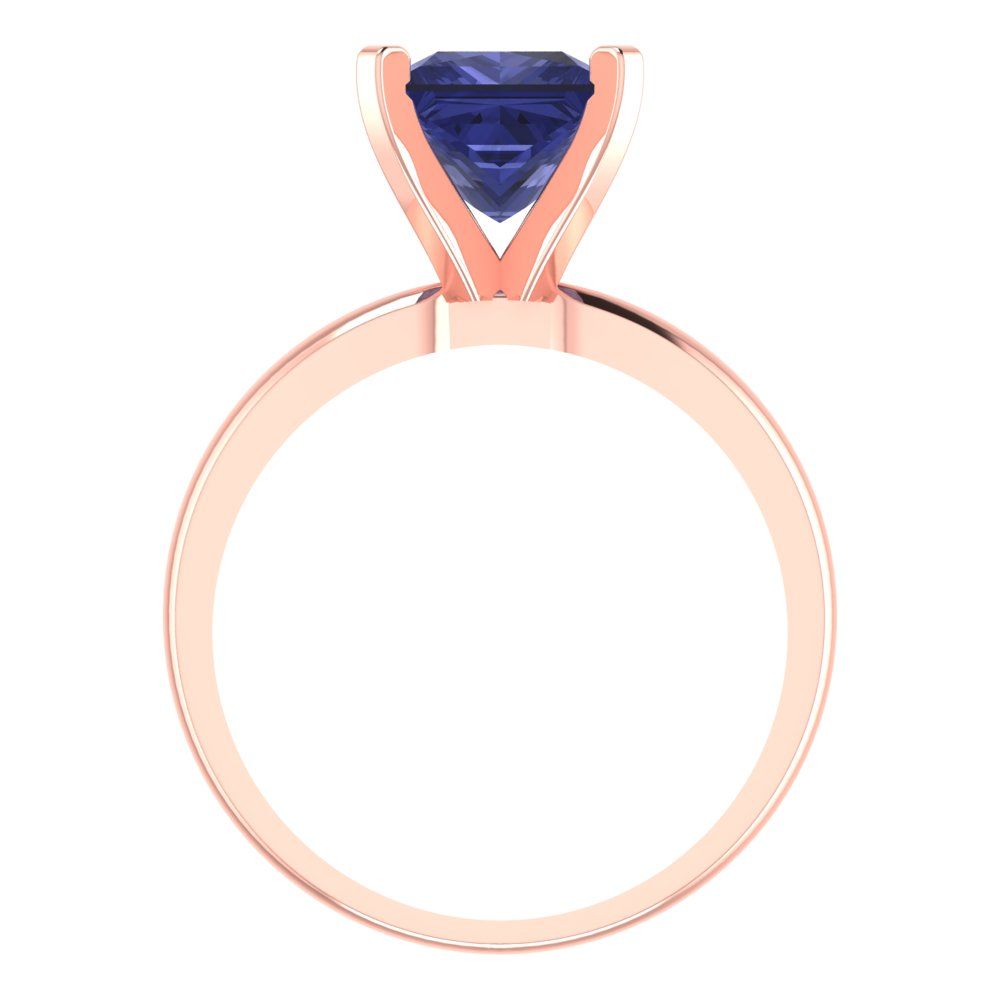 2 cttw Simulated Tanzanite Solitaire  Engagement Ring - Solid  Rose Gold  (VVS1, Princess Cut,7.0mm)
