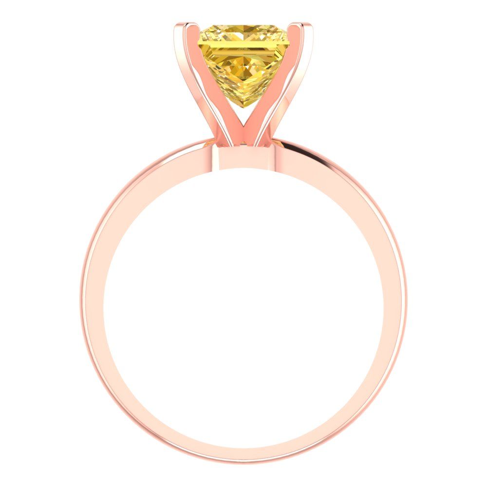 2 cttw Zirconia Simulated Yellow Diamond Solitaire  Engagement Ring - Solid  Rose Gold  (VVS1, Princess Cut,7.0mm)