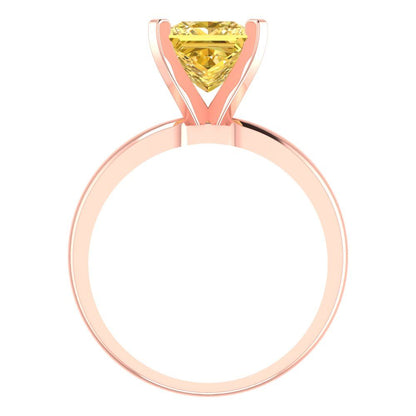 2 cttw Zirconia Simulated Yellow Diamond Solitaire  Engagement Ring - Solid  Rose Gold  (VVS1, Princess Cut,7.0mm)