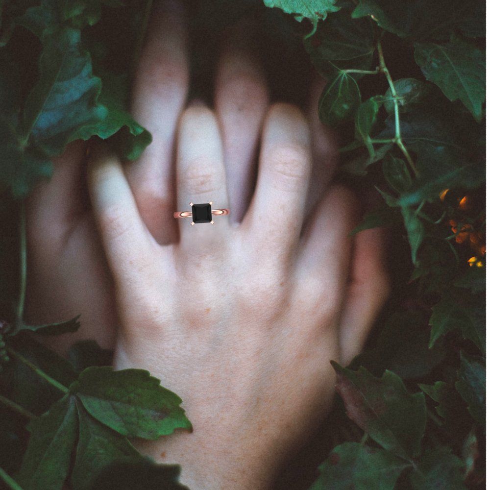 2 cttw Natural Onyx Solitaire  Engagement Ring - Solid  Rose Gold  (VVS1, Princess Cut,7.0mm)