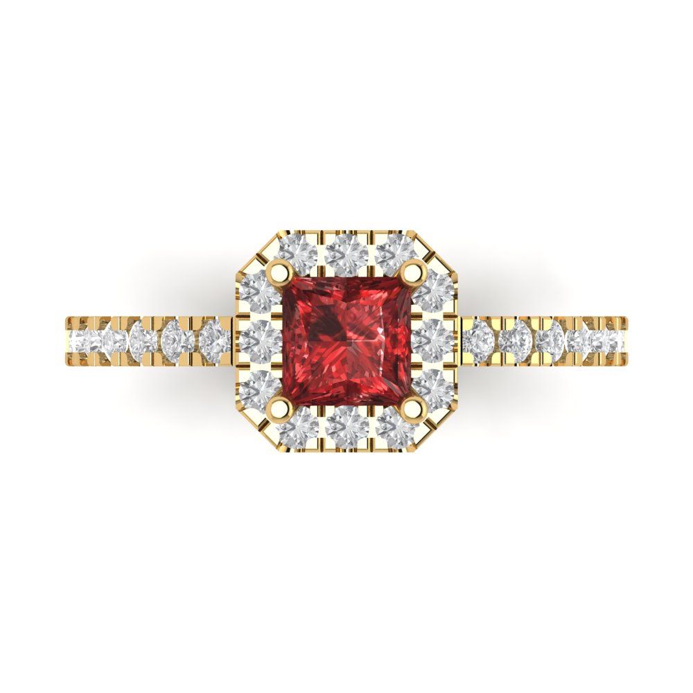 0.89 cttw Natural Garnet Hidden Halo Engagement Ring - Solid Gold (Princess Cut,4.5mm)