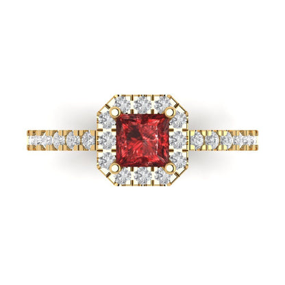 0.89 cttw Natural Garnet Hidden Halo Engagement Ring - Solid Gold (Princess Cut,4.5mm)