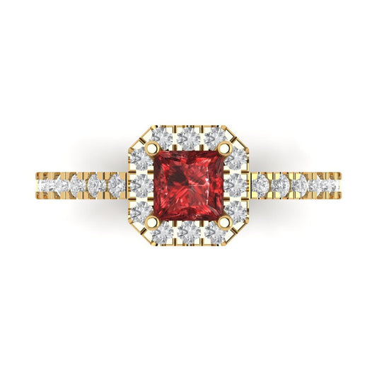 0.89 cttw Natural Garnet Hidden Halo Engagement Ring - Solid Yellow Gold (VVS1, Princess Cut,4.5mm)