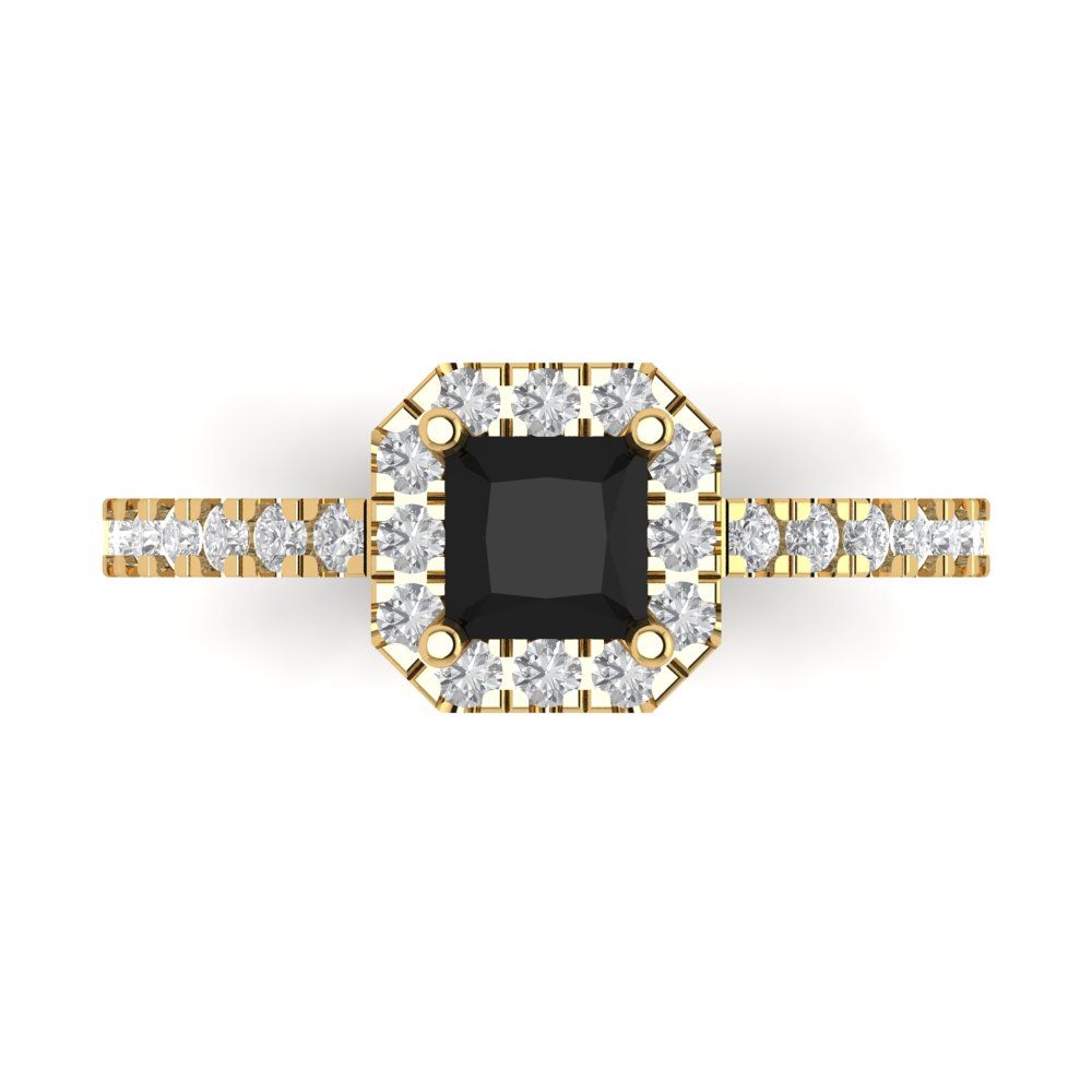 0.89 cttw Natural Onyx Hidden Halo Engagement Ring - Solid Gold (Princess Cut,4.5mm)
