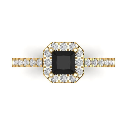 0.89 cttw Natural Onyx Hidden Halo Engagement Ring - Solid Gold (Princess Cut,4.5mm)