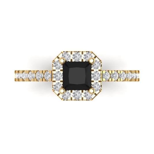 0.89 cttw Natural Onyx Hidden Halo Engagement Ring - Solid Yellow Gold (VVS1, Princess Cut,4.5mm)