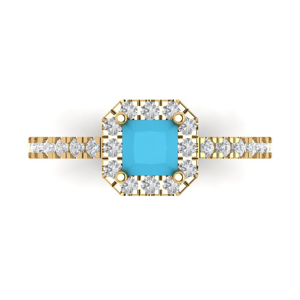 0.89 cttw Simulated Turquoise Hidden Halo Engagement Ring - Solid Gold (Princess Cut,4.5mm)