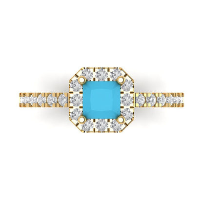 0.89 cttw Simulated Turquoise Hidden Halo Engagement Ring - Solid Gold (Princess Cut,4.5mm)