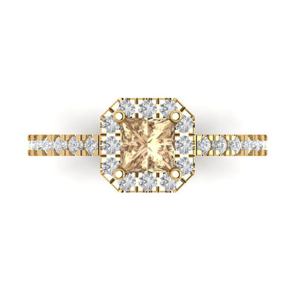 0.89 cttw Yellow Moissanite Hidden Halo Engagement Ring - Solid Gold (Princess Cut,4.5mm)