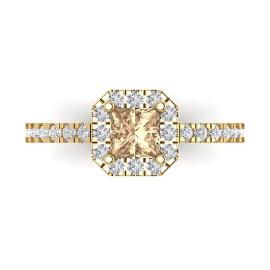 0.89 cttw Yellow Moissanite Hidden Halo Engagement Ring - Solid Yellow Gold (VVS1, Princess Cut,4.5mm)