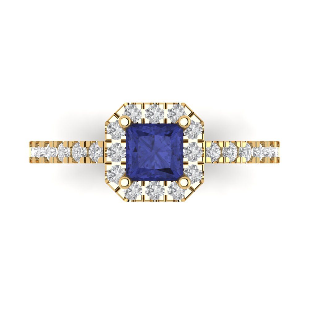 0.89 cttw Simulated Tanzanite Hidden Halo Engagement Ring - Solid Gold (Princess Cut,4.5mm)