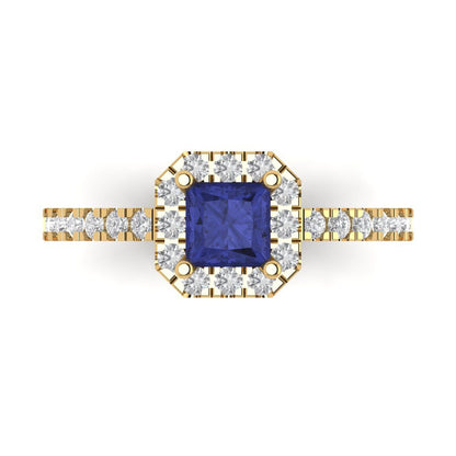 0.89 cttw Simulated Tanzanite Hidden Halo Engagement Ring - Solid Gold (Princess Cut,4.5mm)