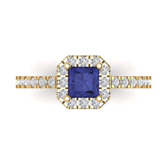 0.89 cttw Simulated Tanzanite Hidden Halo Engagement Ring - Solid Yellow Gold (VVS1, Princess Cut,4.5mm)